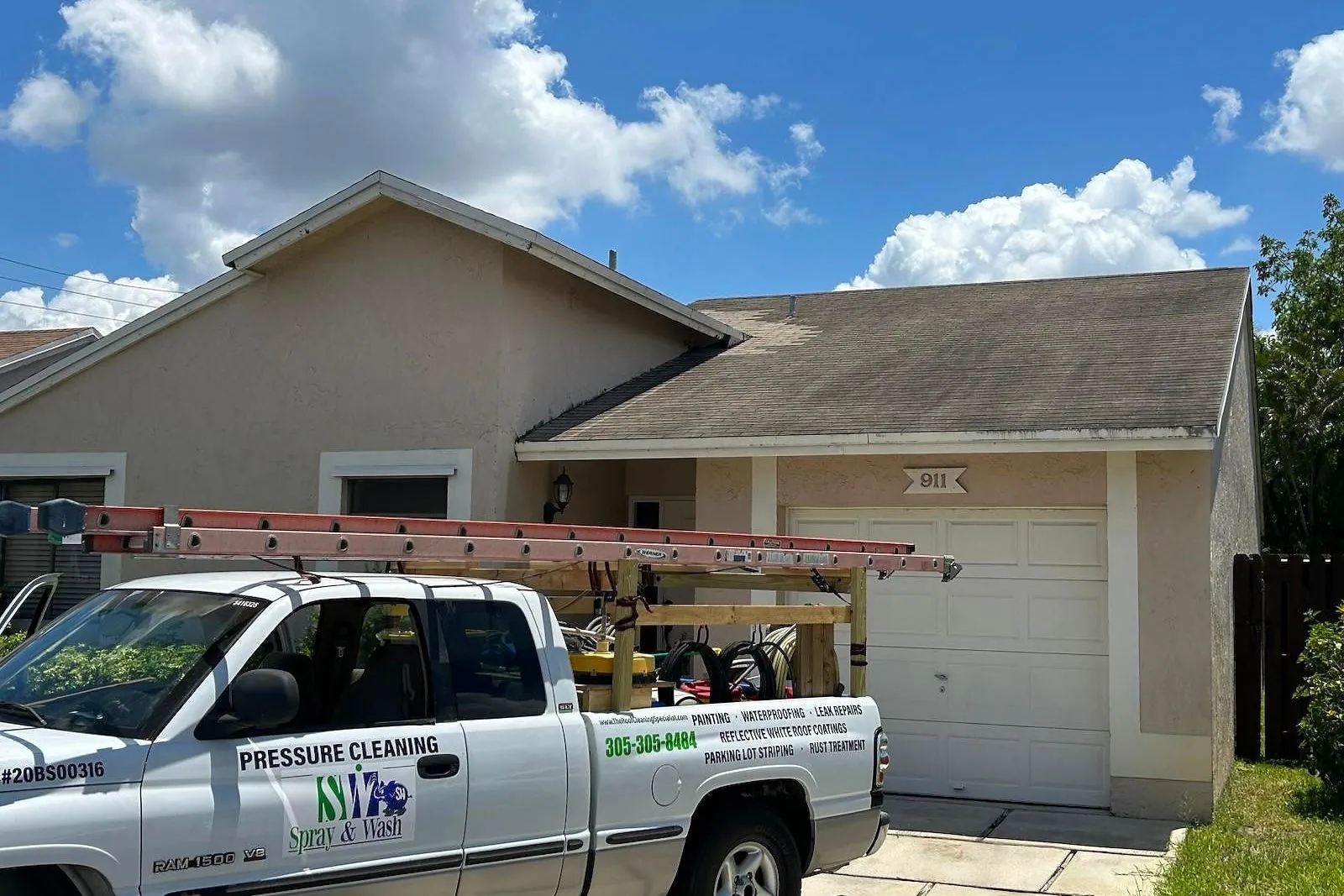 A shingle roof before and after cleaning — before